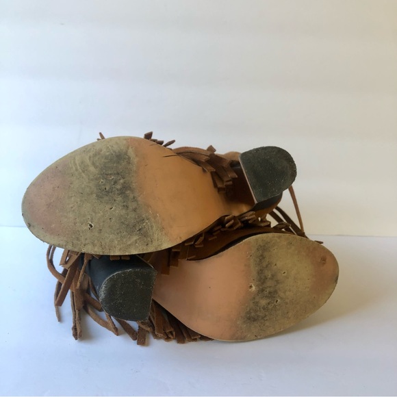 🧡 N.Y.L.A. GRAVANO COGNAC LEATHER FEINGE BOOTIE HEEL ANKLE BOOTS 6.5 - Picture 8 of 8